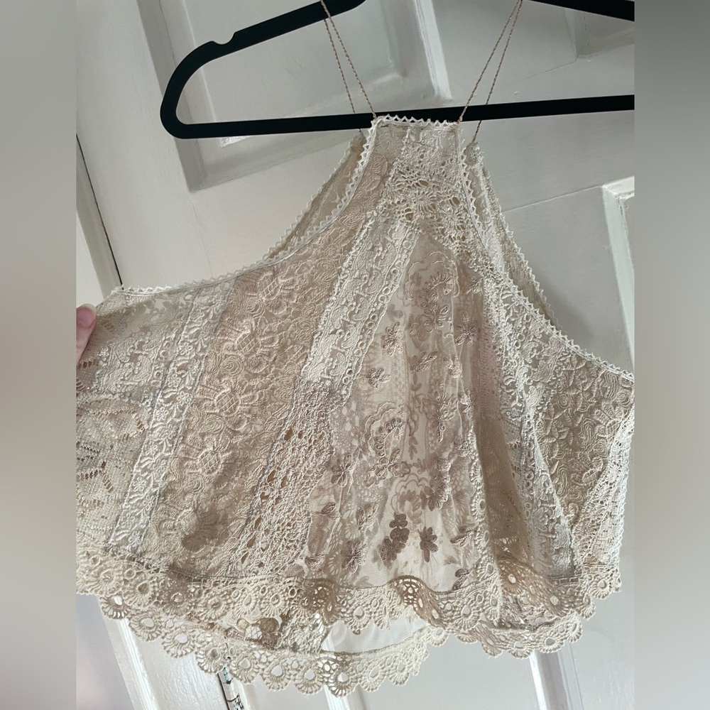 Free People- Crochet Lace halter, Ivory - Picture 3 of 8